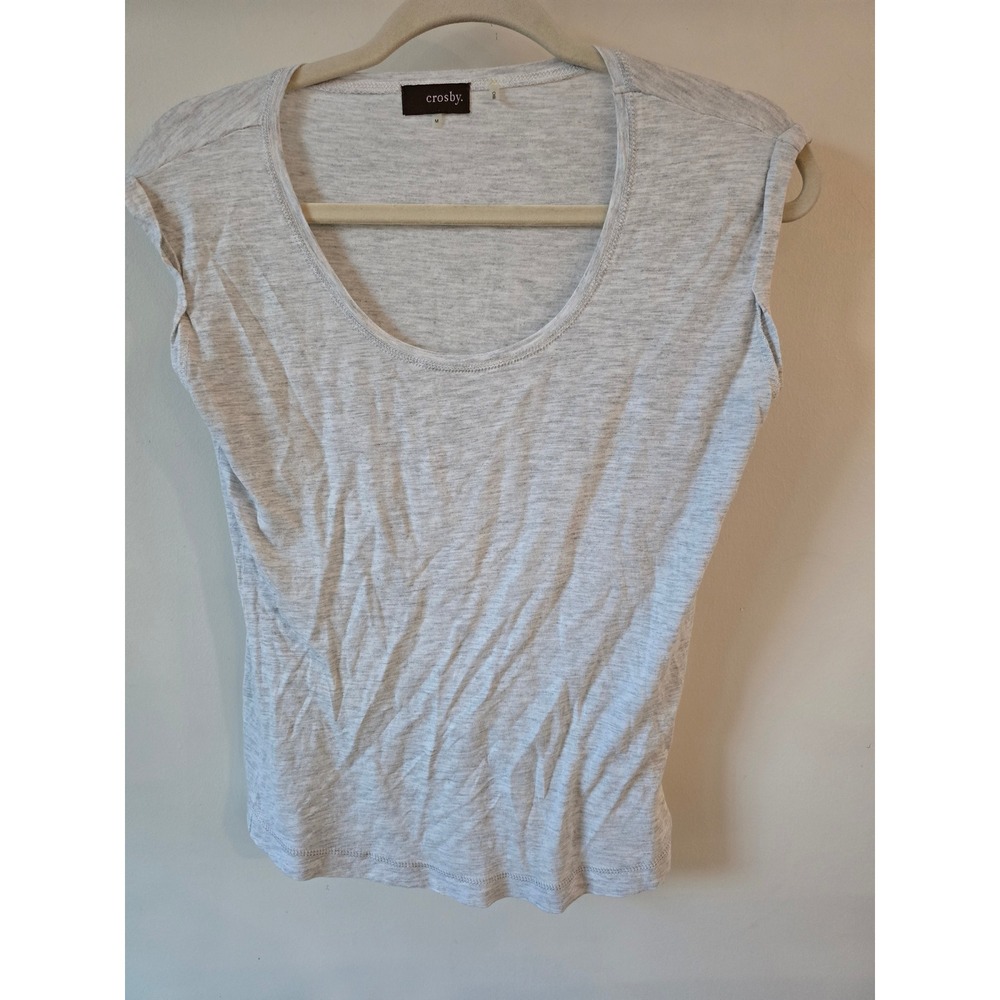 Crosby Womens Light Grey Heather Scoop Neck Cap Sleeve Rayon Top Size M